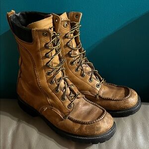 Men's Brown Leather Boots- 60-70’s unbranded Hermann Survivor RedWing Type